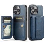 For iPhone 14 Pro Fierre Shann Oil Wax Cow Leather Card Holder Back Phone Case(Blue)