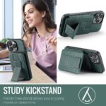 For iPhone 14 Pro Max Fierre Shann Oil Wax Cow Leather Card Holder Back Phone Case(Green) - Image 7