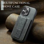 For iPhone 14 Pro Max Fierre Shann Oil Wax Cow Leather Card Holder Back Phone Case(Grey) - Image 2