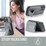 For iPhone 14 Pro Max Fierre Shann Oil Wax Cow Leather Card Holder Back Phone Case(Grey) - Image 7