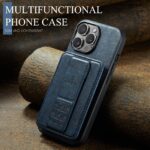 For iPhone 14 Pro Max Fierre Shann Oil Wax Cow Leather Card Holder Back Phone Case(Blue) - Image 2