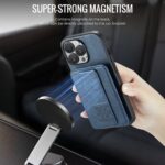 For iPhone 14 Pro Max Fierre Shann Oil Wax Cow Leather Card Holder Back Phone Case(Blue) - Image 4
