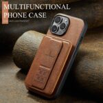For iPhone 13 Pro Max Fierre Shann Oil Wax Cow Leather Card Holder Back Phone Case(Brown) - Image 2