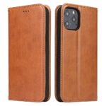 For iPhone 12 mini Fierre Shann PU Genuine Leather Texture Horizontal Flip Leather Case with Holder & Card Slots & Wallet(Brown)