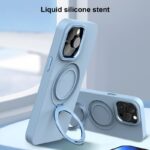 For iPhone 15 Pro Max Liquid Silicone MagSafe Metal Ring Holder Phone Case(Light Blue) - Image 3