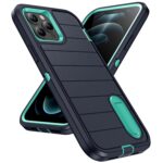 For iPhone 12 Pro Max Defender Gen2 Rugged PC + Silicone Phone Case with Holder(Dark Blue+Cyan) - Image 2