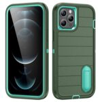 For iPhone 12 Pro Max Defender Gen2 Rugged PC + Silicone Phone Case with Holder(Dark Green+Cyan)