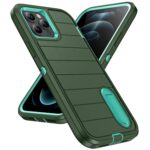 For iPhone 12 Pro Max Defender Gen2 Rugged PC + Silicone Phone Case with Holder(Dark Green+Cyan) - Image 2