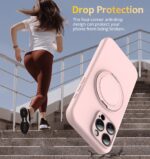 For iPhone 15 Pro Max Liquid Silicone MagSafe Phone Case with Rotating Holder(Pink) - Image 3