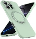For iPhone 13 Pro Liquid Silicone MagSafe Phone Case with Rotating Holder(Green) - Image 2