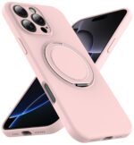 For iPhone 13 Pro Liquid Silicone MagSafe Phone Case with Rotating Holder(Pink) - Image 2