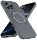 For iPhone 13 Pro Liquid Silicone MagSafe Phone Case with Rotating Holder(Grey) - Image 2