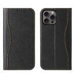 For iPhone 16 Pro Max Fierre Shann Cowhide Leather Flip Leather Phone Case(Black)