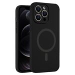 For iPhone 12 Pro Fine Hole Pure Color Liquid Silicone MagSafe Phone Case(Black)