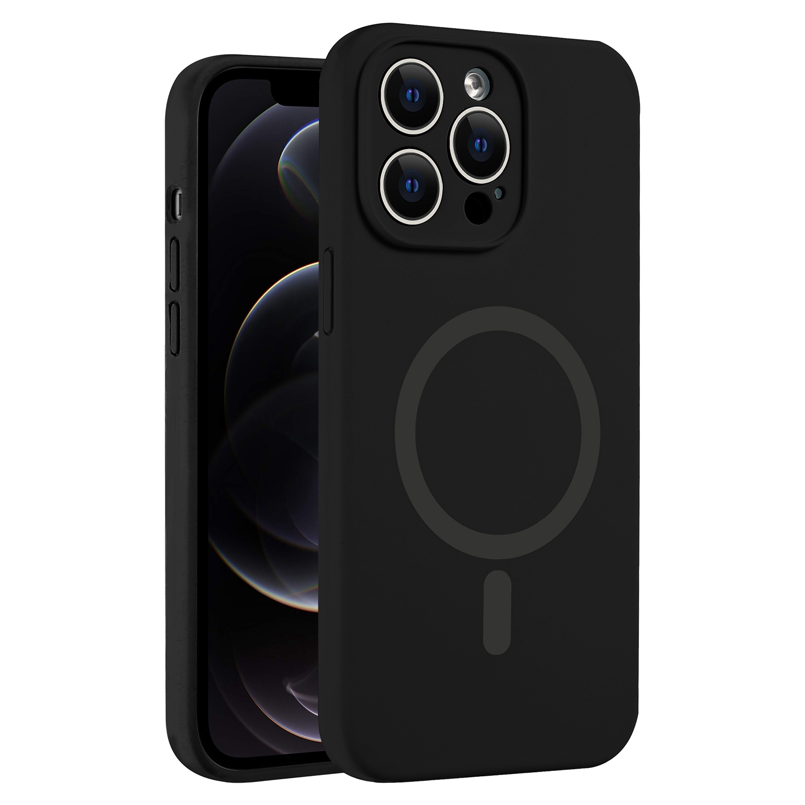 EDA007327616D.jpg For iPhone 12 Pro Fine Hole Pure Color Liquid Silicone MagSafe Phone Case(Black) - Image 1