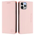 For iPhone 12 / 12 Pro RC01 Dual-Folded Magnetic Suction RFID Leather Phone Case(Pink) - Image 2