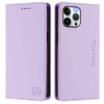 For iPhone 12 / 12 Pro RC01 Dual-Folded Magnetic Suction RFID Leather Phone Case(Light Purple) - Image 2