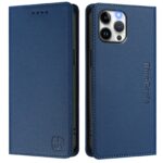 For iPhone 12 / 12 Pro RC01 Dual-Folded Magnetic Suction RFID Leather Phone Case(Dark Blue) - Image 2
