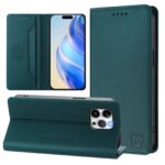 For iPhone 12 / 12 Pro RC01 Dual-Folded Magnetic Suction RFID Leather Phone Case(Dark Green)