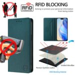 For iPhone 12 / 12 Pro RC01 Dual-Folded Magnetic Suction RFID Leather Phone Case(Dark Green) - Image 5