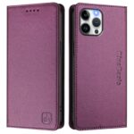 For iPhone 12 / 12 Pro RC01 Dual-Folded Magnetic Suction RFID Leather Phone Case(Violet) - Image 2