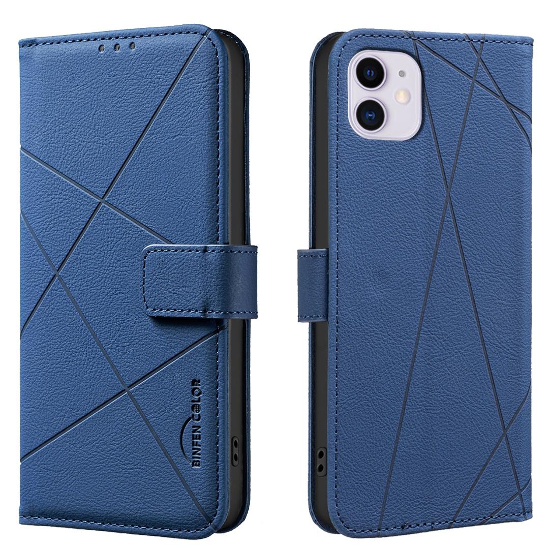 EDA007878206B.jpg For iPhone 12 / 12 Pro Geometric Pattern RFID Leather Phone Case(Blue) - Image 1