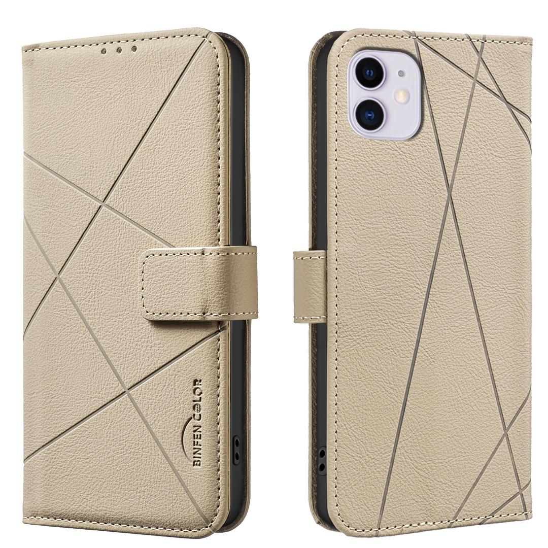 EDA007878206C.jpg For iPhone 12 / 12 Pro Geometric Pattern RFID Leather Phone Case(Beige) - Image 1