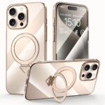 For iPhone 15 Pro SULADA Electroplated Transparent MagSafe Holder Phone Case(Gold)