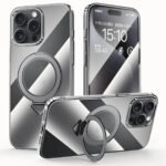 For iPhone 15 Pro SULADA Electroplated Transparent MagSafe Holder Phone Case(Black)