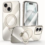For iPhone 15 SULADA Electroplated Transparent MagSafe Holder Phone Case(Grey)