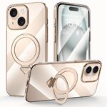 For iPhone 15 SULADA Electroplated Transparent MagSafe Holder Phone Case(Gold)