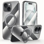 For iPhone 15 SULADA Electroplated Transparent MagSafe Holder Phone Case(Black)