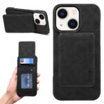 For iPhone 14 Plus Denior D28 Retro Texture RFID MagSafe Vertical Flip Card-slot Phone Case(Black)