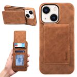 For iPhone 14 Plus Denior D28 Retro Texture RFID MagSafe Vertical Flip Card-slot Phone Case(Brown)