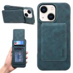 For iPhone 14 Plus Denior D28 Retro Texture RFID MagSafe Vertical Flip Card-slot Phone Case(Blue)