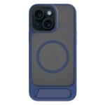 For iPhone 15 Kalebol MagSafe Invisible Tilt Holder PC Hybrid TPU Case(Navy Blue)
