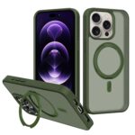 For iPhone 13 Pro Kalebol Rotating Holder MagSafe PC Hybrid TPU Phone Case(Deep Green)