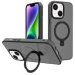 For iPhone 14 Kalebol Metal Lens Frame MagSafe Holder Frosted PC Phone Case(Black)