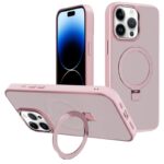 For iPhone 14 Pro Max Kalebol Metal Lens Frame MagSafe Holder Frosted PC Phone Case(Pink)