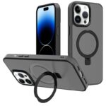 For iPhone 14 Pro Max Kalebol Metal Lens Frame MagSafe Holder Frosted PC Phone Case(Black)