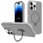 For iPhone 14 Pro Max Kalebol Metal Lens Frame MagSafe Holder Frosted PC Phone Case(Grey)