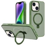For iPhone 14 Plus Kalebol Metal Lens Frame MagSafe Holder Frosted PC Phone Case(Dark Green)