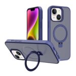 For iPhone 14 Plus Kalebol Frosted MagSafe Holder PC Phone Case(Royal Blue)