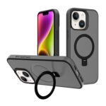 For iPhone 14 Plus Kalebol Frosted MagSafe Holder PC Phone Case(Black)