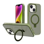 For iPhone 14 Plus Kalebol Frosted MagSafe Holder PC Phone Case(Deep Green)