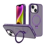 For iPhone 14 Plus Kalebol Frosted MagSafe Holder PC Phone Case(Dark Purple)