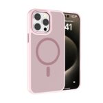 For iPhone 14 Pro Max Kalebol Metal Lens Frame MagSafe Frosted PC Phone Case(Pink)