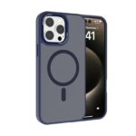 For iPhone 14 Pro Max Kalebol Metal Lens Frame MagSafe Frosted PC Phone Case(Navy Blue)