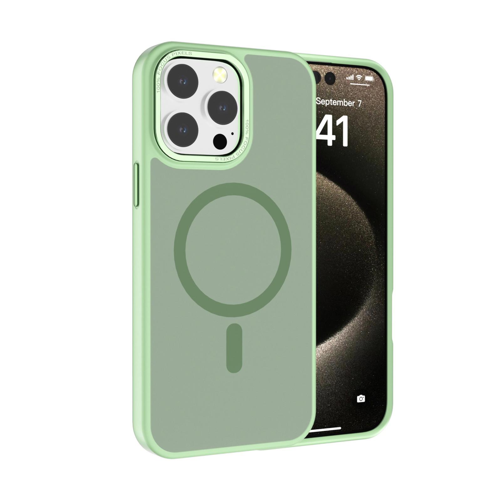 EDA008241716G.jpg For iPhone 14 Pro Max Kalebol Metal Lens Frame MagSafe Frosted PC Phone Case(Matcha Green) - Image 1