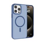 For iPhone 14 Pro Max Kalebol Metal Lens Frame MagSafe Frosted PC Phone Case(Sierra Blue)